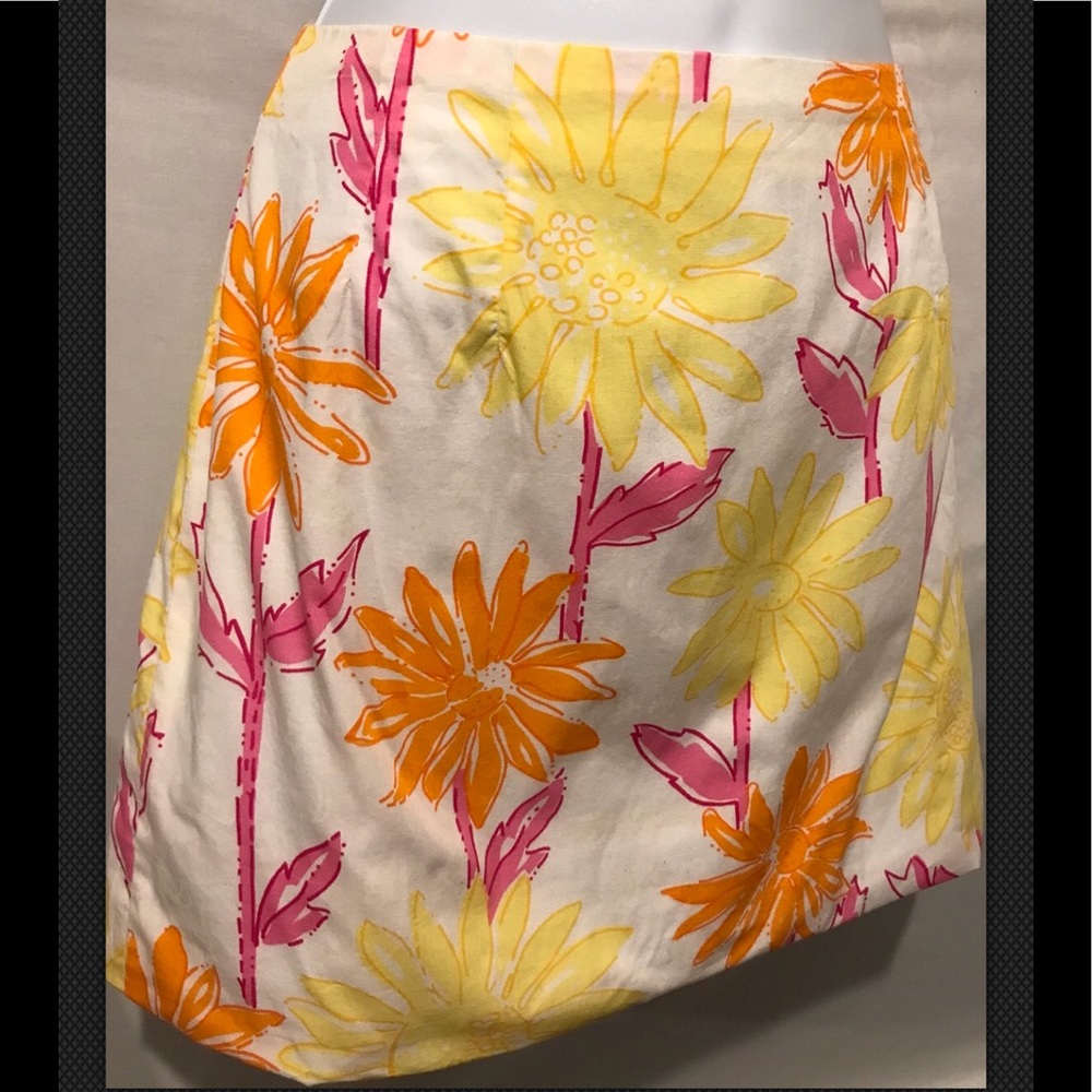 LILLY PULITZER Skirt Floral A Line Mini Yellow Orange - Picture 2 of 7